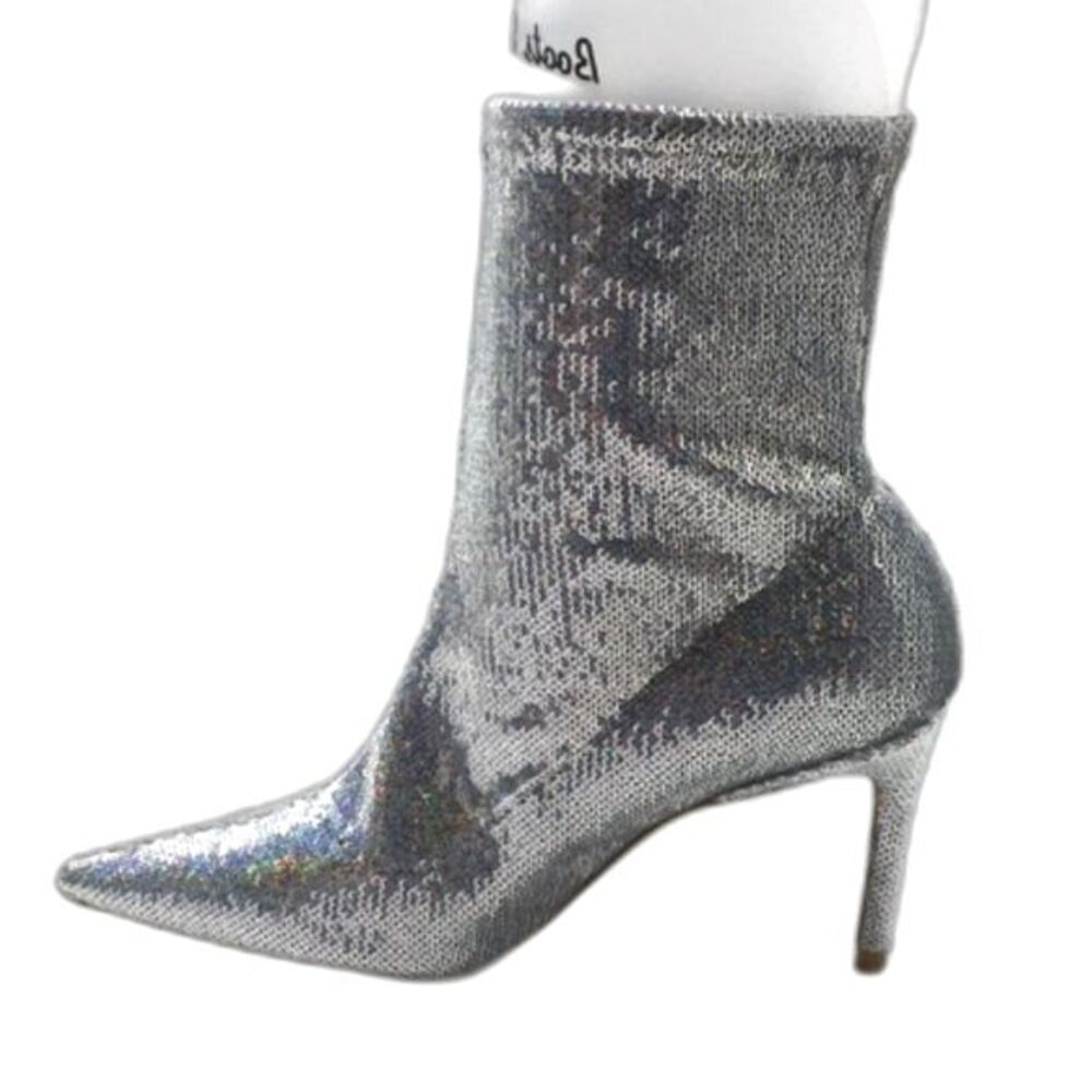 STUART WEITZMAN 85 Stretch Silver Sequin Bootie - Picture 5 of 9